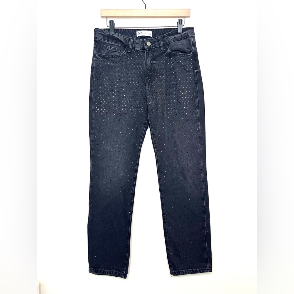 ZARA Rhinestone Embellished Black Jeans Woman Pants | Size‎ 4